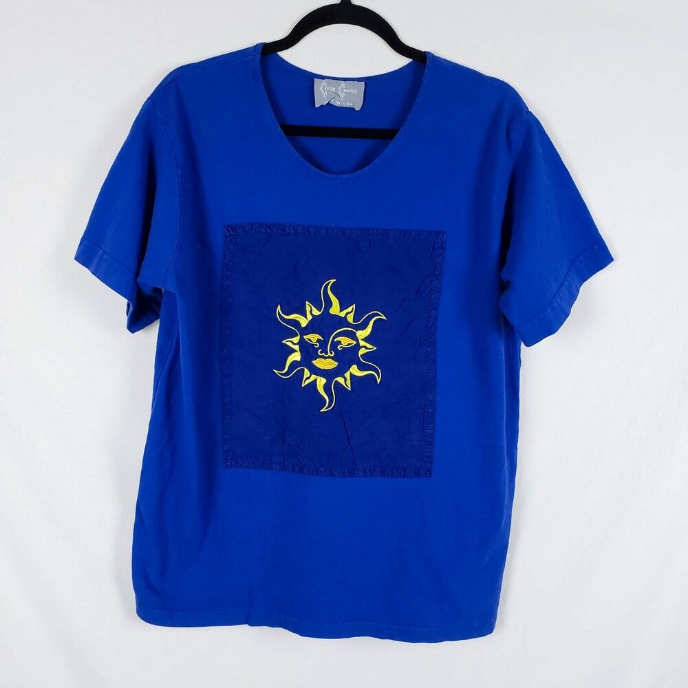 Cover Charge Celestial Sun T-Shirt Womens XL? Whimsigoth Witchy Hippie Blue